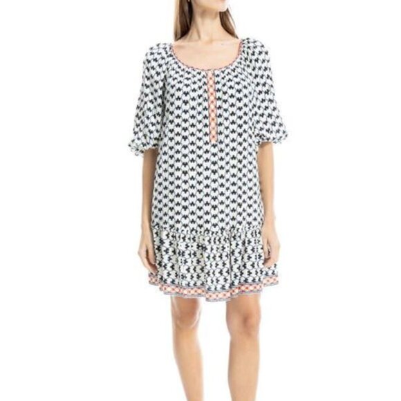 Women Max Studio Puff Sleeve Tunic Dress in Blue and White Size Large - Picture 1 of 10